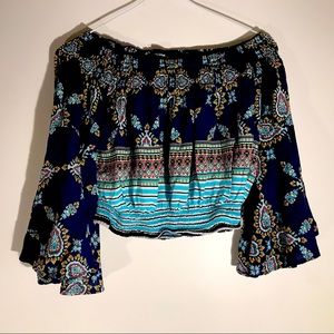 Crop Balloon Sleeve Boho Blouse - M